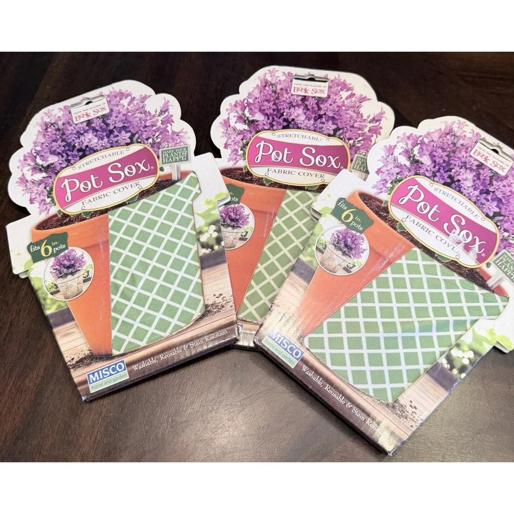 Set of 3 Pot Sox Fabric Cover Green Fit 6 inch pot